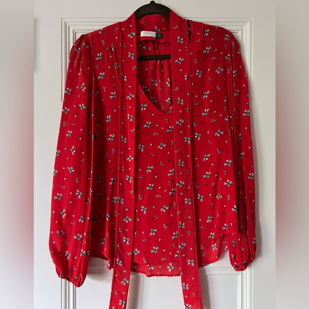 Rixo London Jovie tie neck blouse. size M.